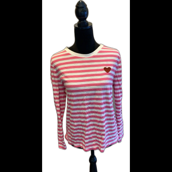 Loft Long Sleeve T Shirt Size XL Top Pink White Stripes 100% Cotton + Stretch - Picture 2 of 9